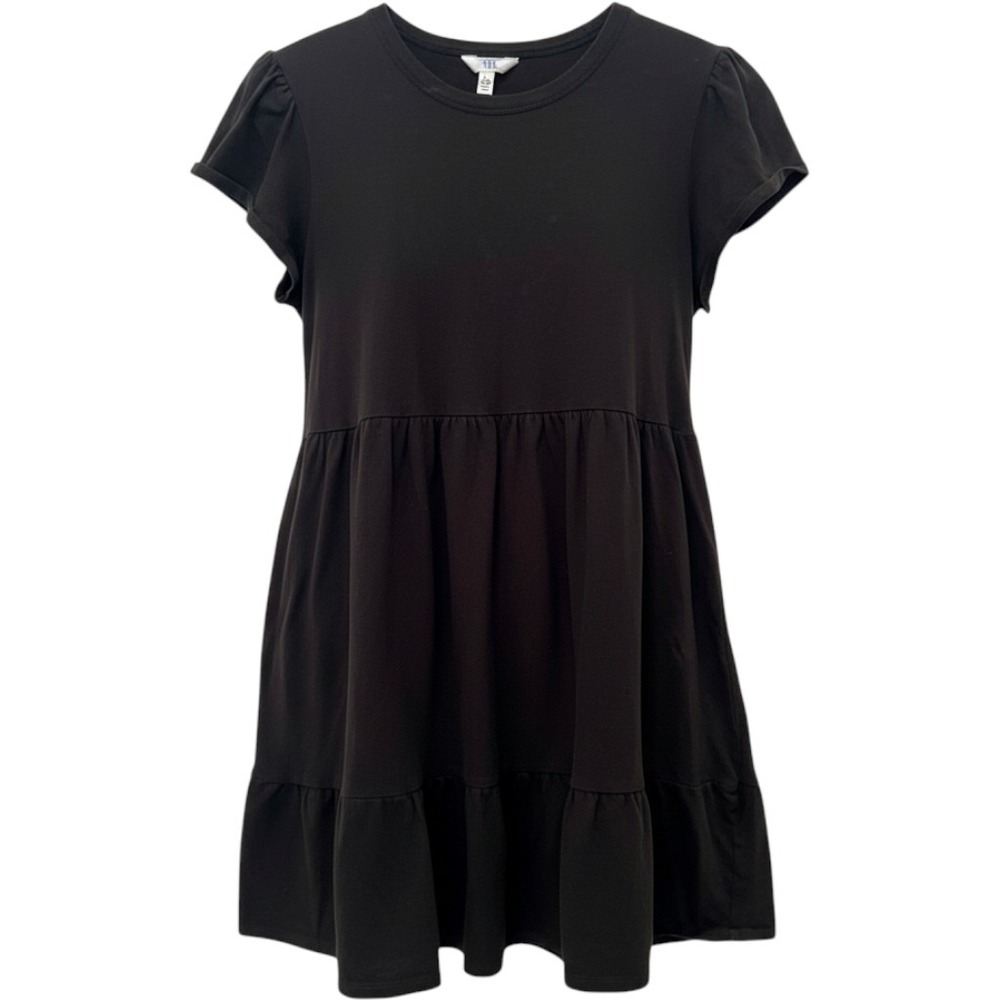 Time and Tru Womens Black Cotton Tiered Cap Sleeve Mini Dress XL Pockets Basic